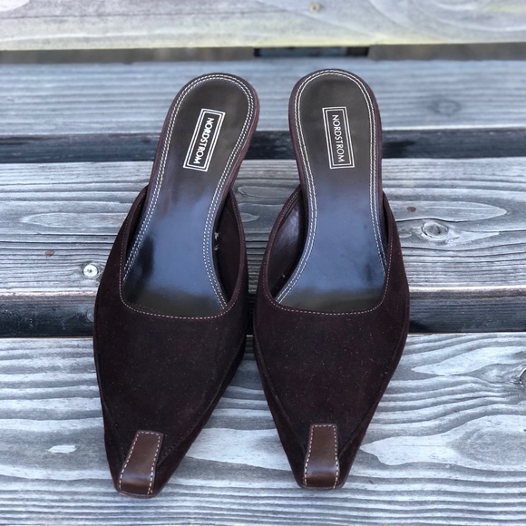 Nordstrom Shoes Chocolate Brown Suede Kitten Heel Mules Sz 95